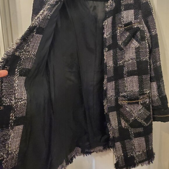 SPANNER Wool Blend Long Blazer Jacket black/white check print Women's 6 - Picture 3 of 8